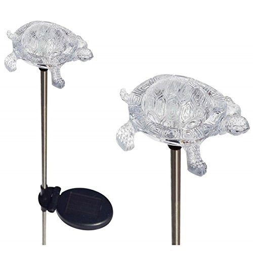 Tricod E2178 Medium Turtle Solar Powered Garden Stake Light - Silver/Black/Galvanized, 2-Piece