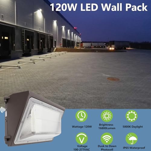 Whled 1-10V Dimmable 120W Led Wall Pack Light With Dusk To Dawn Photocell  100-277V 16800Lm 800-1000W Hps/Hid Equiv.  5000K Outdoor Security Lighting  Etl Commercial Wall Mount Lights For Building