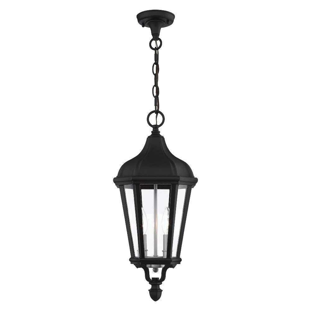 Livex Lighting Outdoor Pendant Lantern, 2 Light, Textured Black, Aluminum, 9inL x 9inW x 20.5inH, Model 76189-14