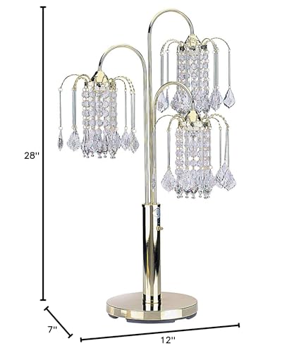 ORE International 716G Table Lamp - Polished Brass, Metal, 34" x 15" x 15", Crystal-Like Shades