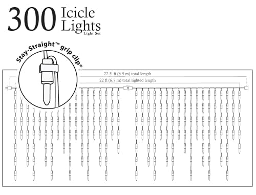 Brite Star 300-Count Stay-Straight Clear Window Icicle Lights Set - White Wire Mini Lights