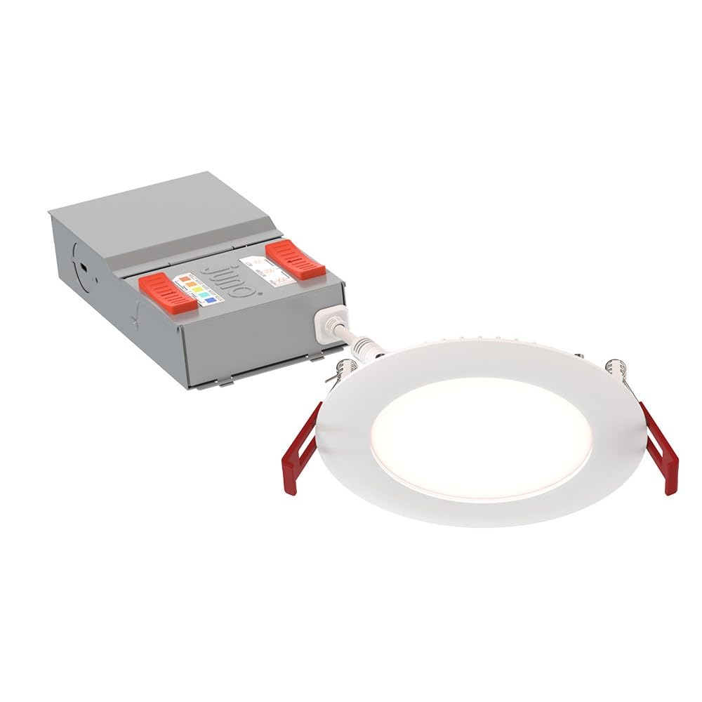 Juno WF4 ALO19 SWW5 90CRI MVOLT MW M6 Canless LED Wafer Downlight, Switchable White 2700K-5000K, Adjustable Lumens, Flat Trim, M