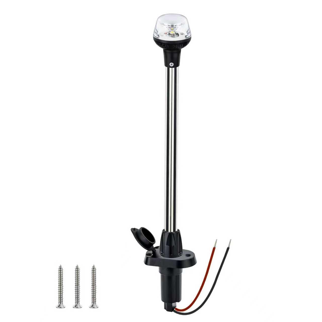 Besramtic Stern Light For Boat Anchor Light Marine Navigation Lights Pole LED USCG 2 NM All Round White Removable 2 Pin 8-30 Volts 24 Inches (Plug In Base)