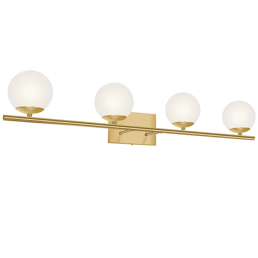 YHTlaeh New Bathroom Vanity Light Fixtures Brushed Brass Milk White Globe Glass Shade 4 Lights Modern Wall Bar Sconce Over Mirro