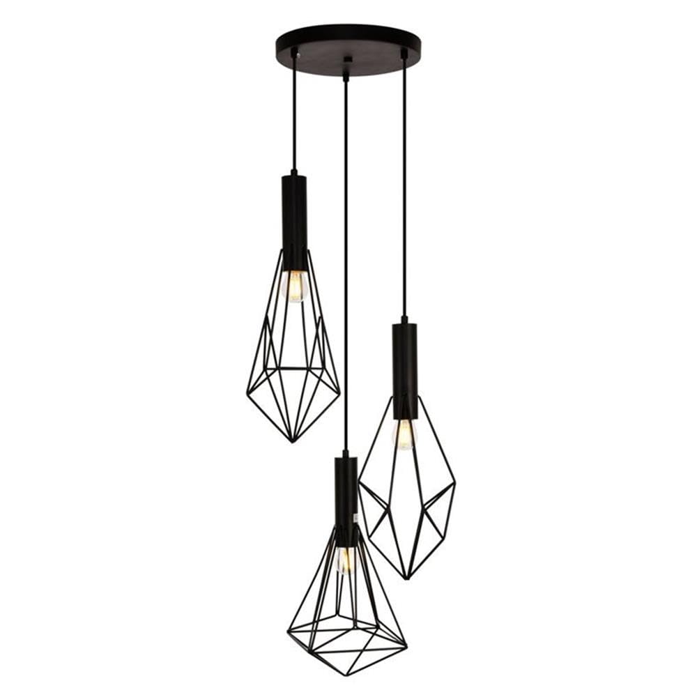 Elegant Lighting Living District Jago 3-Light Transitional Metal Pendant in Black