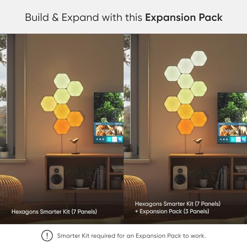 Nanoleaf Shapes WiFi and Thread Smart RGBW 16M+ Color LED Dimmable Gaming and Home Decor Wall Lights Expansion Pack (Hexagons -