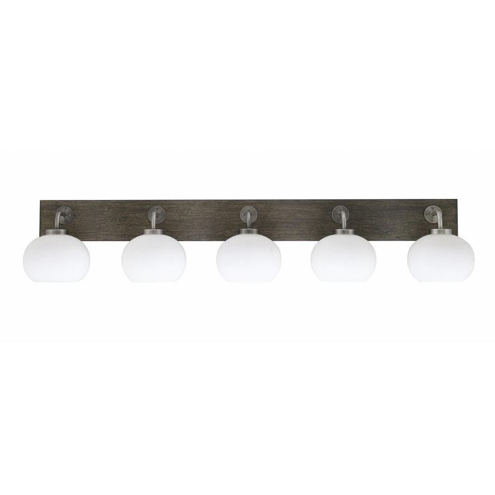 Toltec Lighting 1775-Gpdw-212 Oxbridge - 5 Light Bath Bar-9 Inches Tall And 47.75 Inches Length, Finish Color: Graphite/Painted Distressed Wood-Look Metal, Glass Color: White Muslin