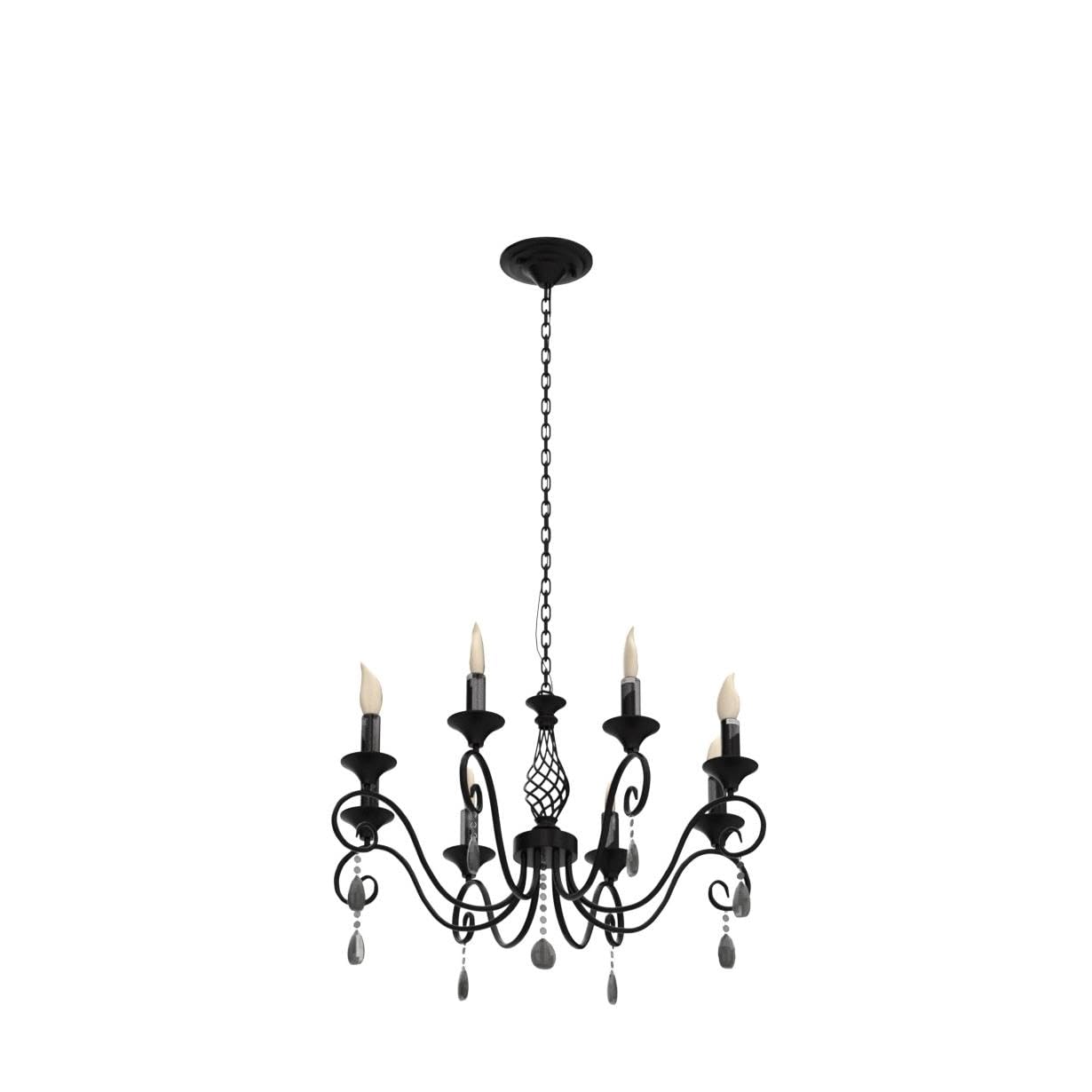 Ganeed 8-Light Crystal Candle Chandelier - Black Vintage Pendant Light Fixture for Living Room & Kitchen, Model CHD-058-8B