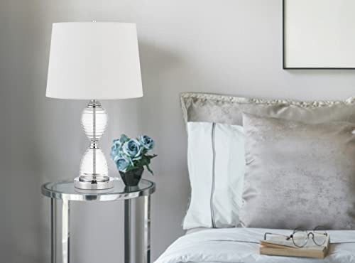 Cal Lighting BO-3027TB Glass Table Lamp with Taper Drum Shade, 15in Height, Clear Glass