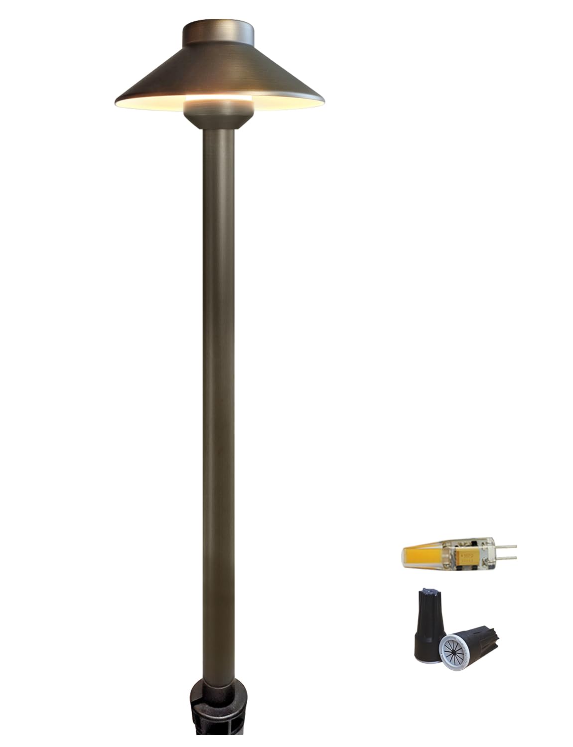 COLOER Brass Low Voltage Walkway Lights for Outside Bronze Finish 1-Pack with LED G4 Bulb,9-17V AC/DC 2W 2700K Warm White Outdoo