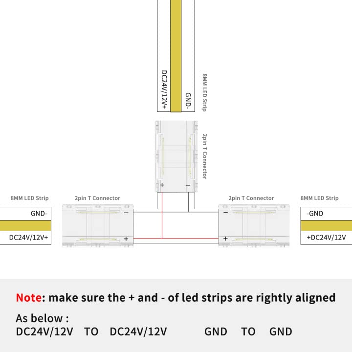 Pautix 6Pcs T & 2Pcs Cross Connectors,Extension Splitters,For 8Mm 2-Pin Cob Led Strip Light 12V/24V(Not Applicable For Other Siz