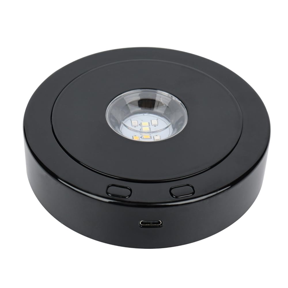 Onepec Rotating Led Base - Positive and Negative Rotation Display with 7 Lights Wood Grain Led Light Base for Glass Crystal Art,