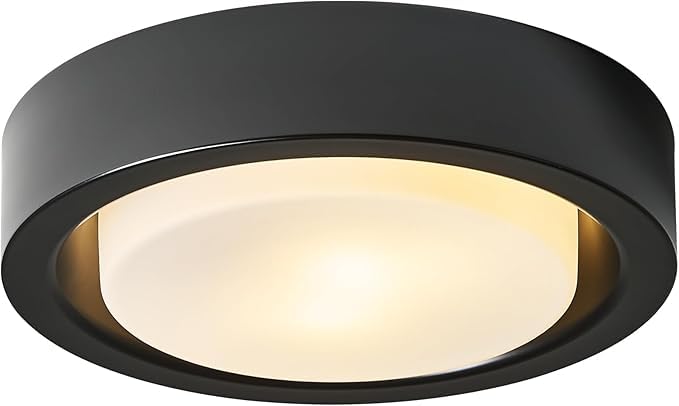 Cotulin Black Flush Mount Ceiling Light, 13 Matte Metal Fixture With White Frosted Glass Shade For Hallway, Bedroom, Outdoor