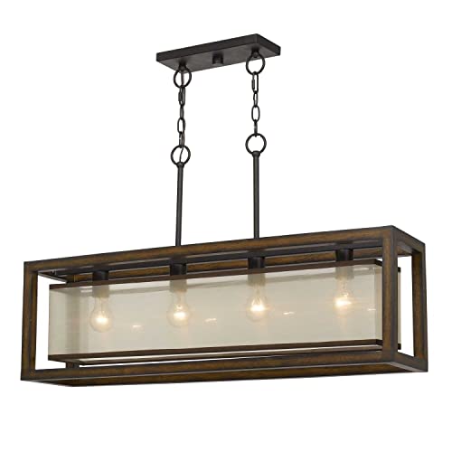 Cal 60W x 4 Rubber Wood Island Chandelier, Organza Shade, Brown, 8 x 36 x 21.5 in, Model FX-3536-4H
