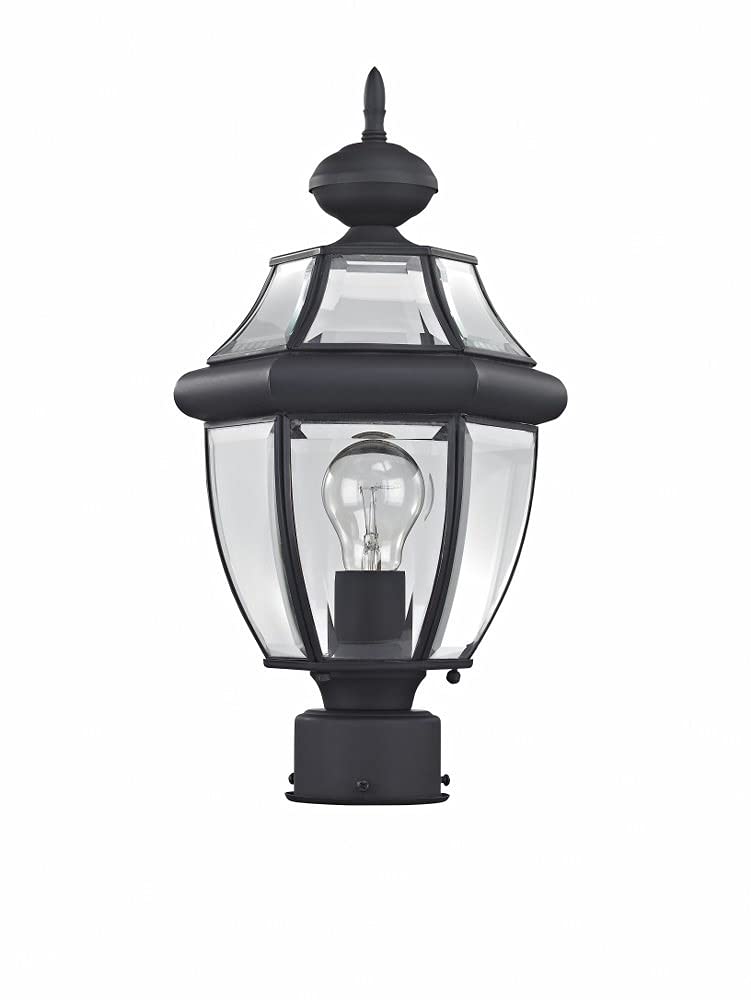 Livex Lighting Lantern 2153-04 Outdoor Post with Clear Beveled Glass Shades, Black