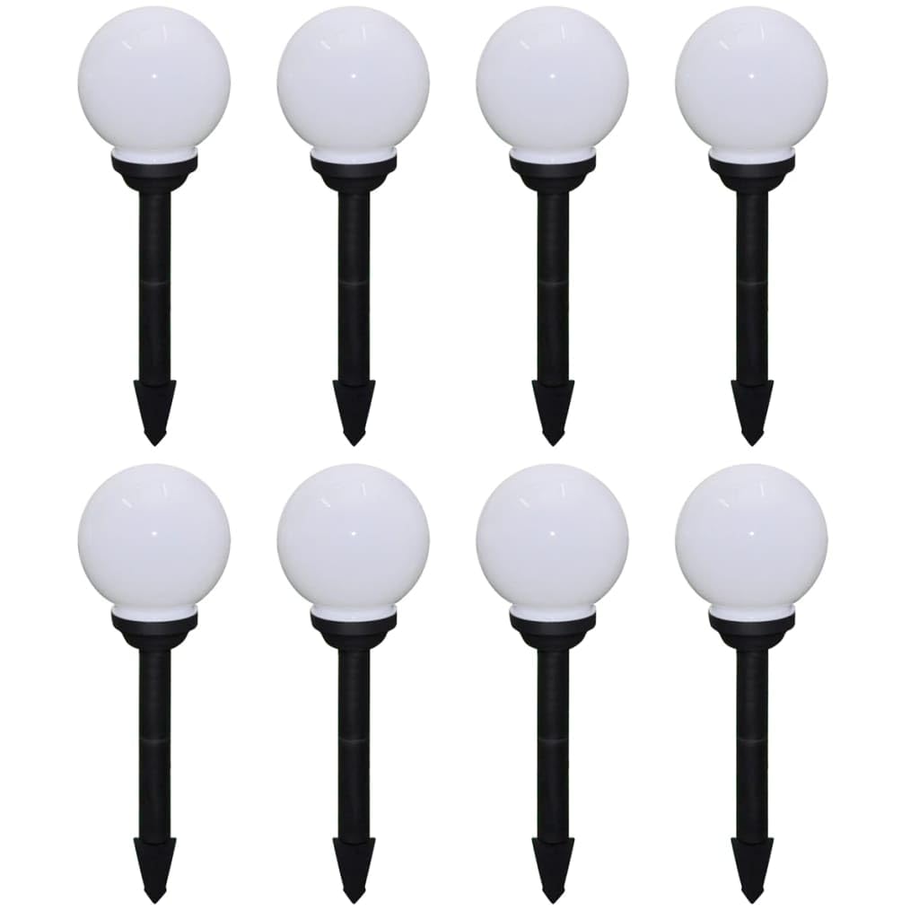 vidaXL 8X LED Outdoor Pathway Lamps with Ground Spike, Solar Ball Light, Polypropylene, 5.9in Garden Lighting, Backyard Decor