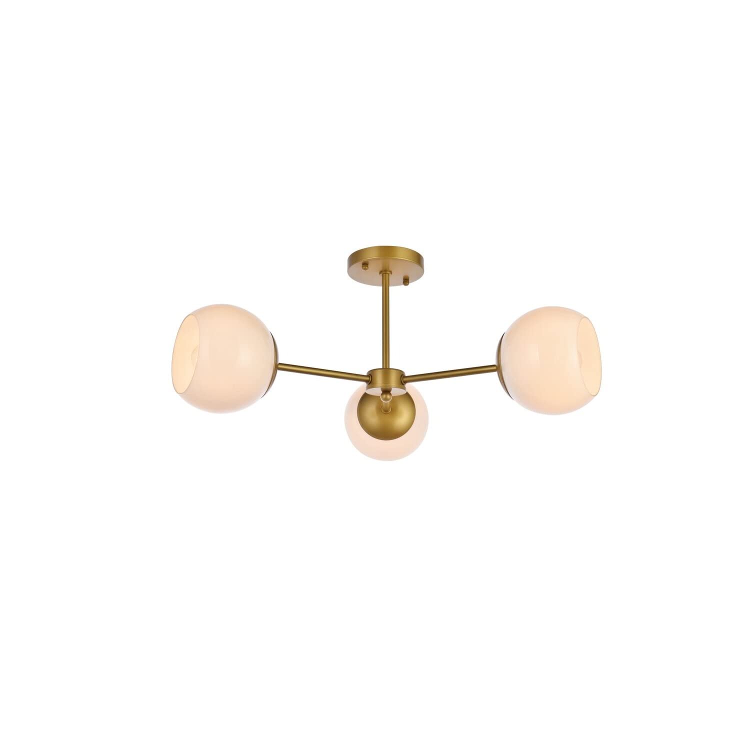Living District 3-Light Mid-Century Flush Mount, Brass and White, Iron, Model LD649F26BR