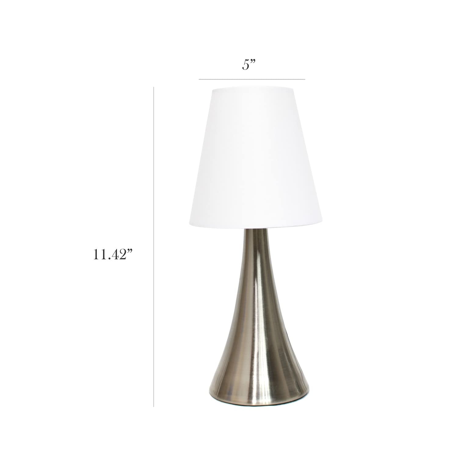Simple Designs Valencia Mini Touch Table Lamp Set, 2 Pack, Fabric Shades, Metal, White, Model LT2014-WHT-2PK