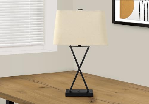 Monarch Specialties I 9638 Lightingtable Lamp, Usb Port Included, Black Metal, Beige Shade, Transitional