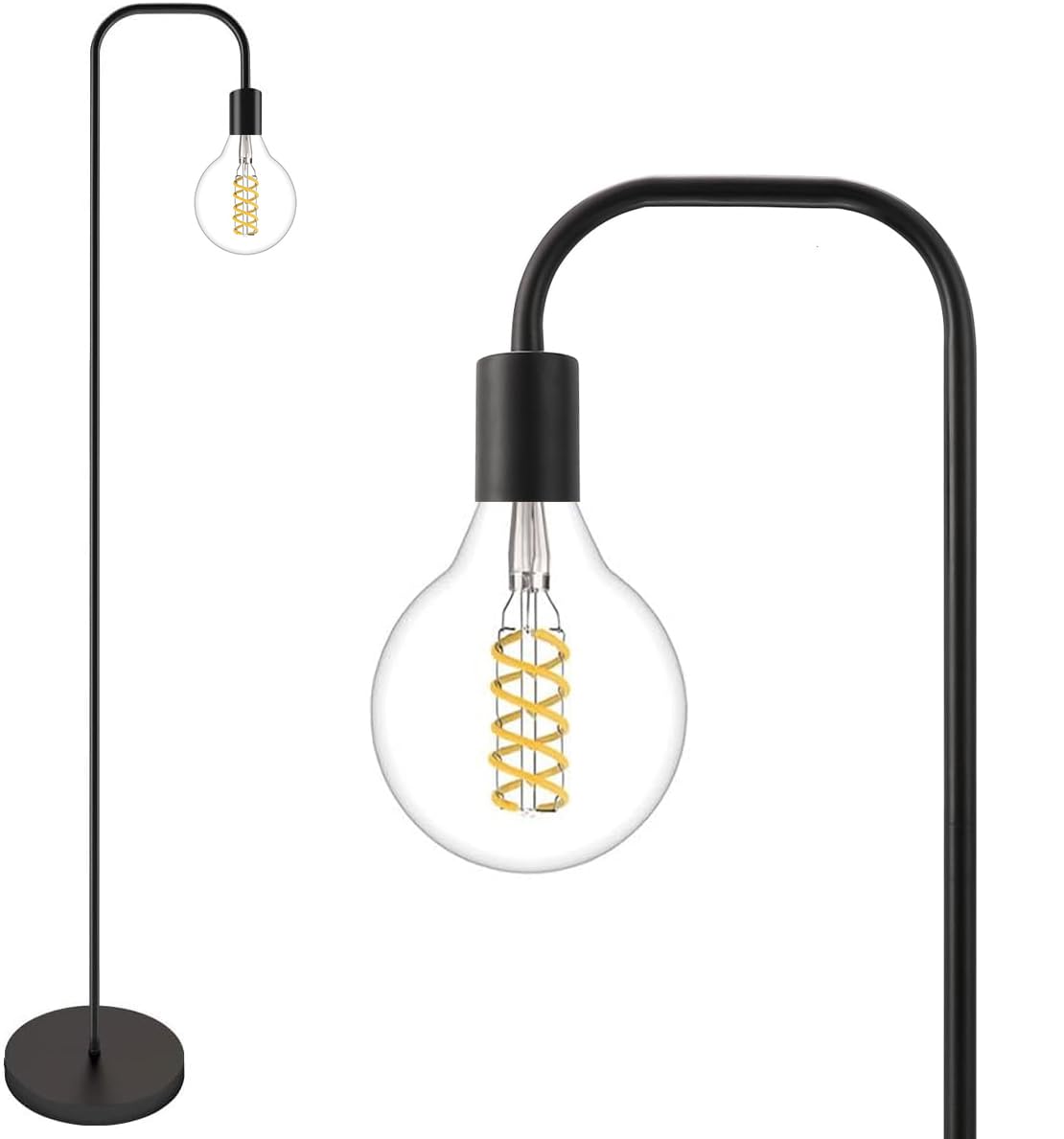 Oneach Industrial Floor Lamp, 63.75in Tall Metal Standing Lamp, On/Off Footswitch, Black, Model AMZ-F2016-BK