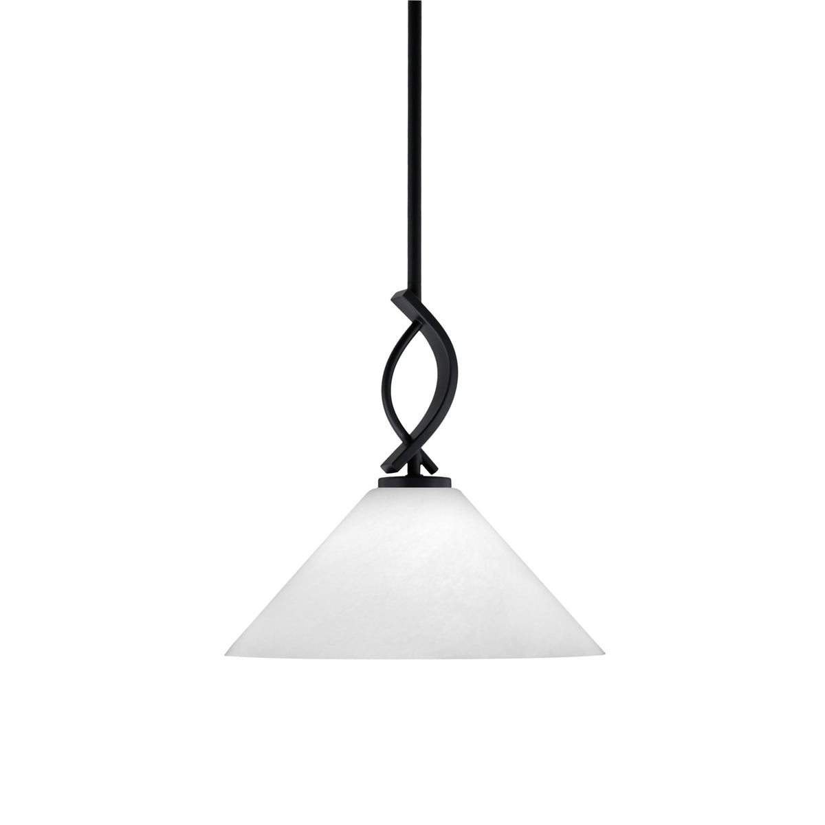 Cavella 1 Light Stem Mini Pendant Shown in Matte Black Finish with 12&quot; White Marble Glass