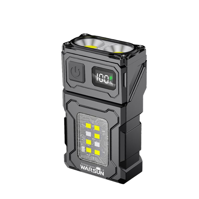 800 lumen rechargeable led flashlight black WARSUN DC08 Swivial LED Flashlight Rechargeable, 800 Lumens Mini Work Lihgt, Small EDC Flashlight Clip On with Back Clip, Magnetic Flashlight, for