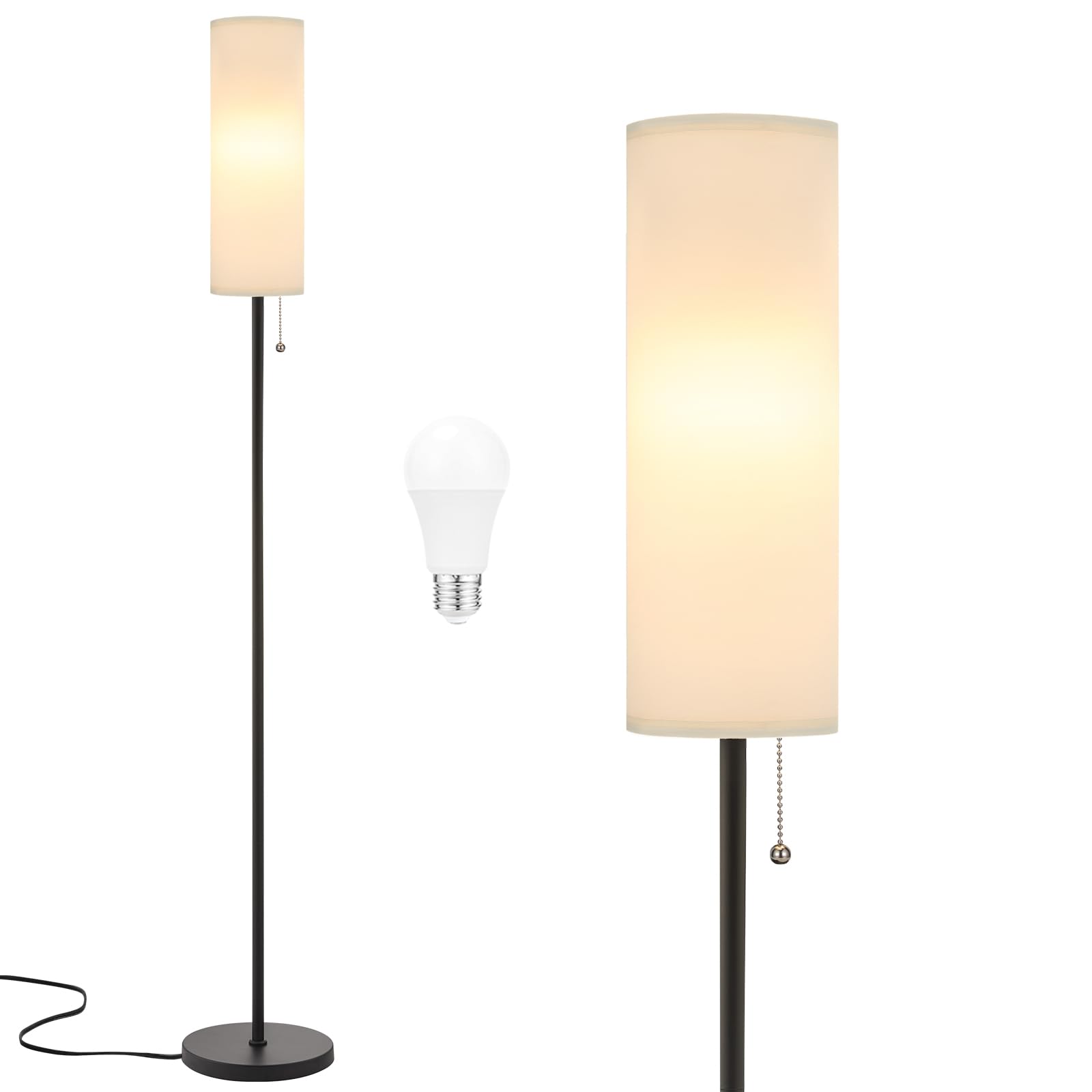 Ambimall Floor Lamp, 64in Minimalist Iron Standing Lamp, White Shade & Black Pole, 3 Color Temperatures, Model RPT-ZGB20202