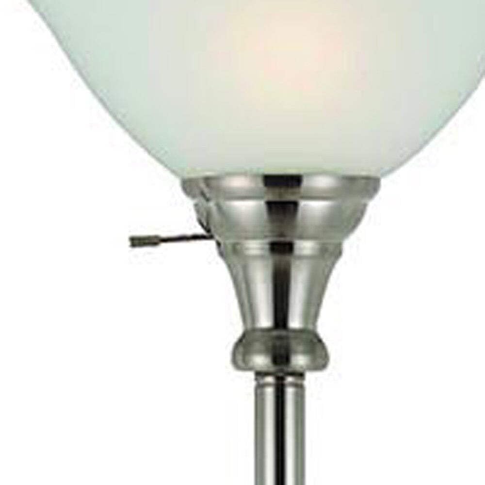 HomeRoots Torchiere Floor Lamp with Clear Frosted Glass Dome Shade, 71 in. Height