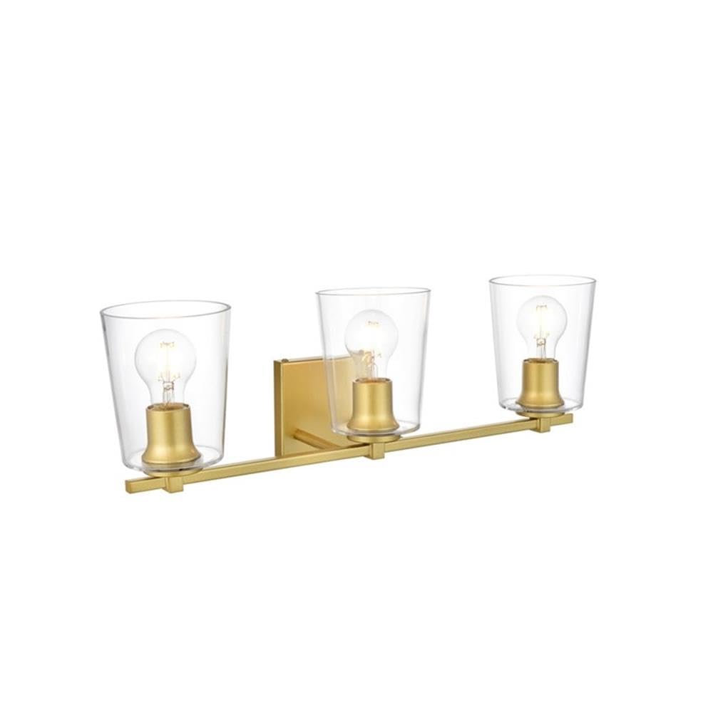 Living District Kacey 3-Light Iron & Glass Bath Sconce in Brass/Clear