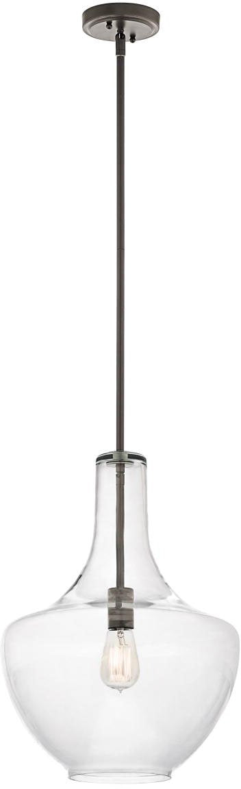 Kichler Everly 19.75 Kitchen Bell Pendant In Olde Bronze, 1-Light Clear Glass Pendant Light, (19.75 H X 13.75 W), 42046Oz