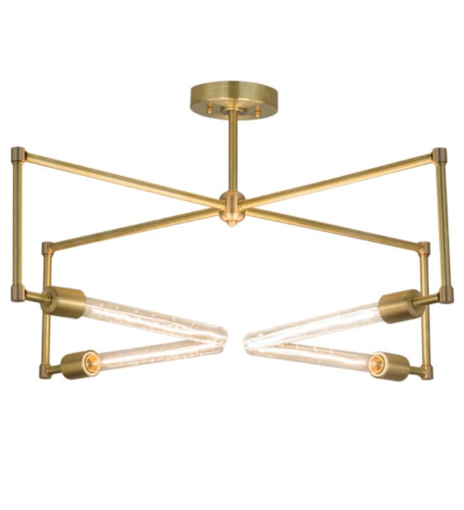 Meyda Tiffany Four Light Semi-Flushmount, Satin Brass, 32.00 inches, Model 175682, Metal