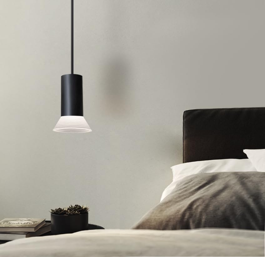 Modern Black Pendant Light,Hanging Bedside Lamp Industrial,Kitchen Island Lighting with Acrylic and Aluminum Lampshade,Single Ha