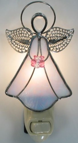 Original Design Stained Glass Angel Night Light - White - Model 43216-1714 - Glass Material