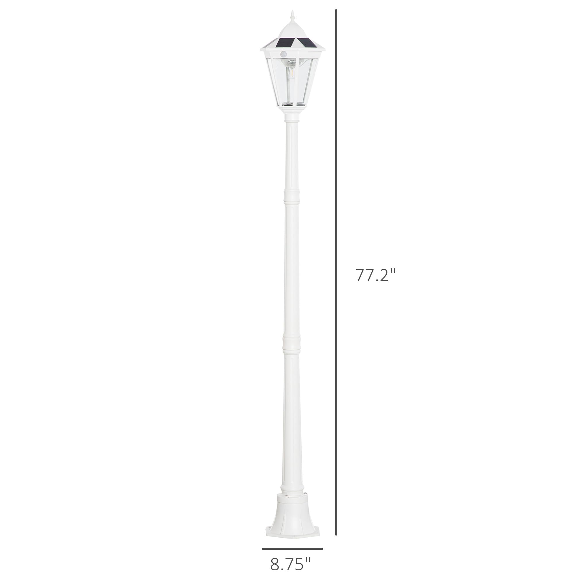 Outsunny 77" Solar Lamp Post Light, Waterproof Aluminum Vintage Design, Motion Activated, Adjustable Brightness, White