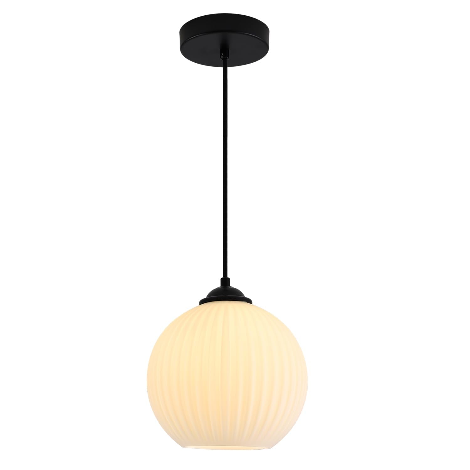 KCO Lighting Milk Glass Globe Pendant Light Industrial Vintage Ribbed Pendant Light Black Ceiling Pendant Light Fixture White Gl