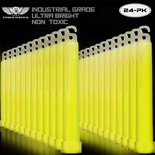 EVERLIT Survival Glow Sticks - 6 Inch Light Sticks, Yellow, 24 Pack, Emergency Use, Camping, Hiking, Outdoor Activities