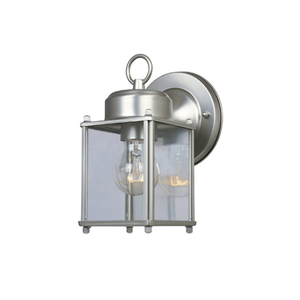 DESIGNERS FOUNTAIN Outdoor Light Fixture, Wall Mount Lantern Sconce, 8in H, Pewter, Clear Glass, Model 1161-PW