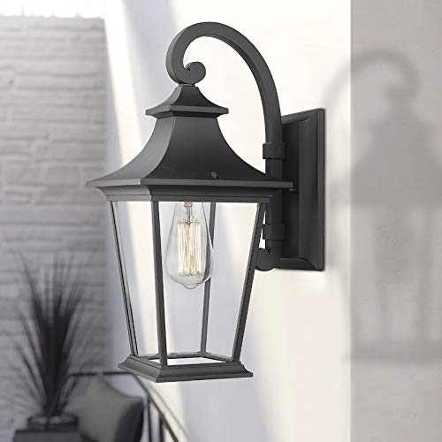 Emliviar Outdoor Wall Lantern, 1-Light Black Exterior Light With Clear Glass, 18&quot; Height