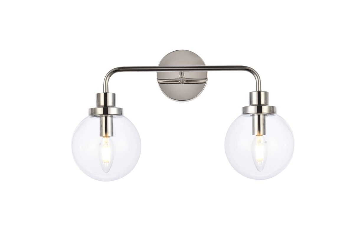 Living District Hanson 2-Light Metal Bath Sconce in Polished Nickel and Clear
