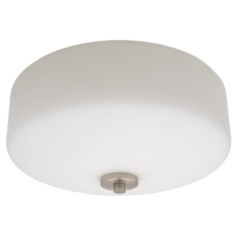 Maxxima 12 In. Flush Mount Frosted Glass Drum Ceiling Light Fixture, 1600 Lumens, Dimmable, 2700K Warm White, A19 Led Bulbs Incl