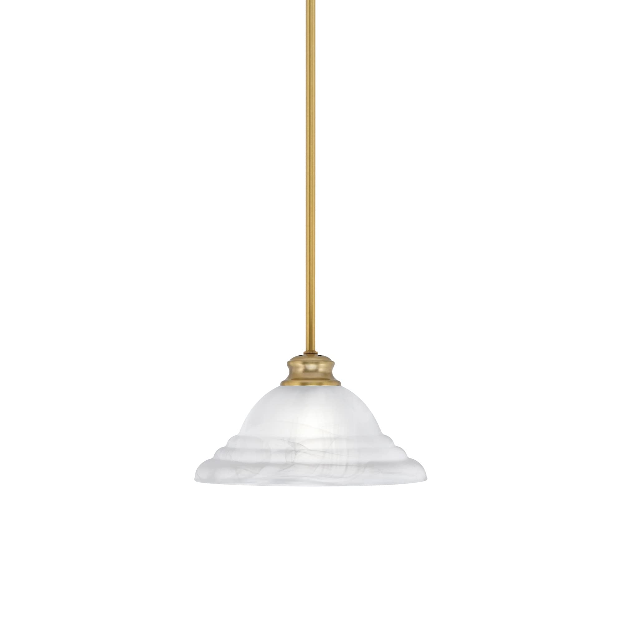 Toltec Lighting Stem Pendant with Hang Straight Swivel Shown in New Age Brass Finish with 12&quot; White Alabaster Swirl Glass