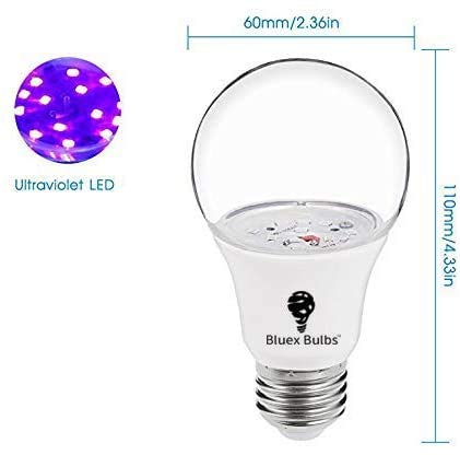 Bluex Bulbs LED Black Light Bulb 9W A19 E26, 385-400nm, 2 Pack, Purple, Model 1487