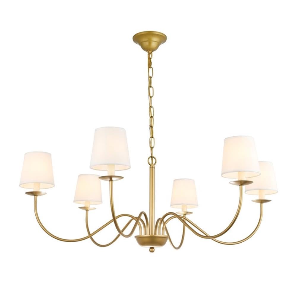 Living District 6-Light Metal & Fabric Chandelier, Brass/White, Model LD6103D37BR