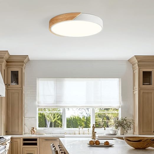 Vikaey Modern LED Ceiling Light, Dimmable 5CCT, 15.8in  Round, Metal, White