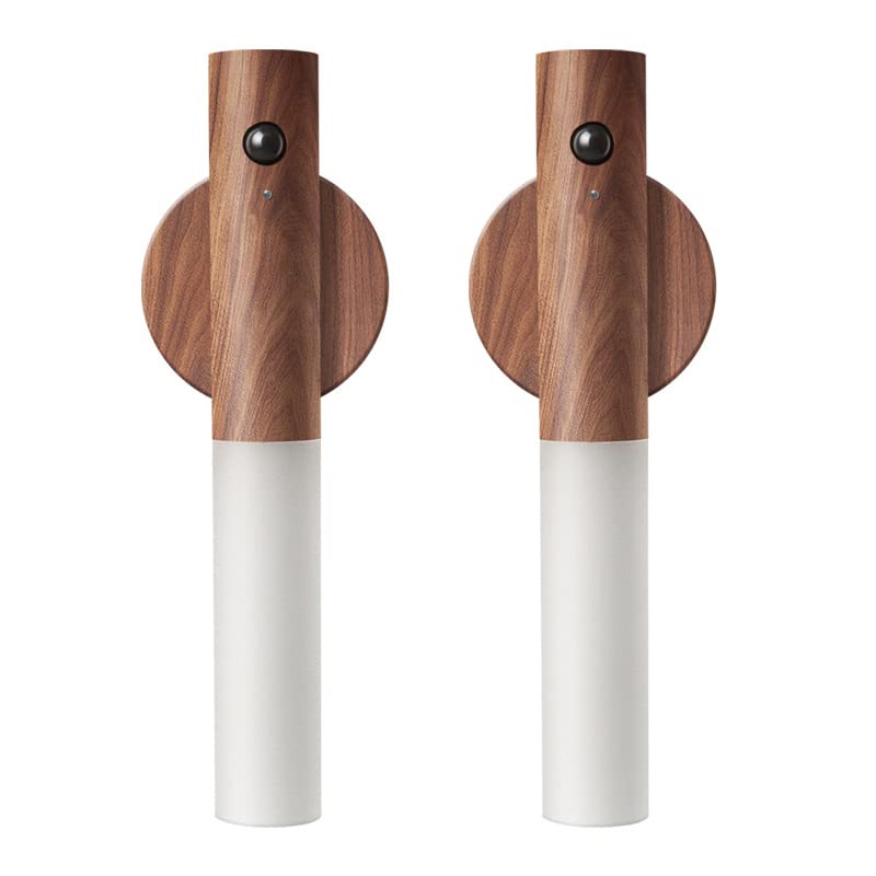 Fr.Tooc Motion Sensor Wall Sconces, Usb Rechargeable Night Lights, Walnut Wood (2Pcs)