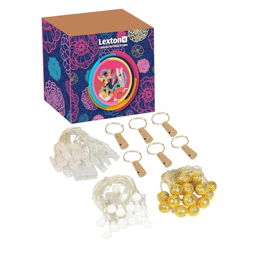 Lexton Lights Combo of White Bulb Light 1 Pcs | 1Pcs Golden Ball Light | 1Pcs Battery Powered Photoclip Light 20 Clips & 6 Pcs C