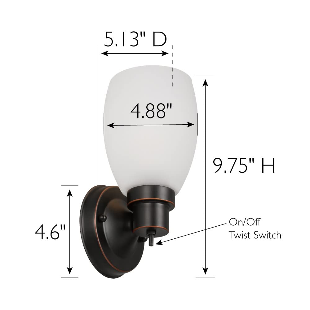 Design House Lydia Wall Sconce - Dimmable, Oil Rubbed Bronze, Frosted Glass Shade, On/Off Switch, Model 588814-ORB
