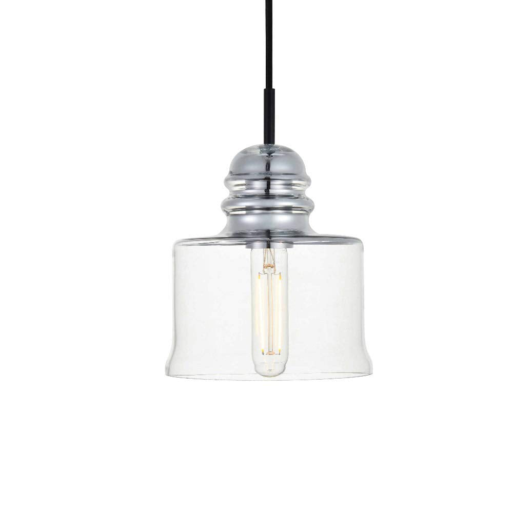 Living District Indoor Modern Home Decorative Bright Ceiling Kenna 1 Light Chrome Pendant with Clear Glass