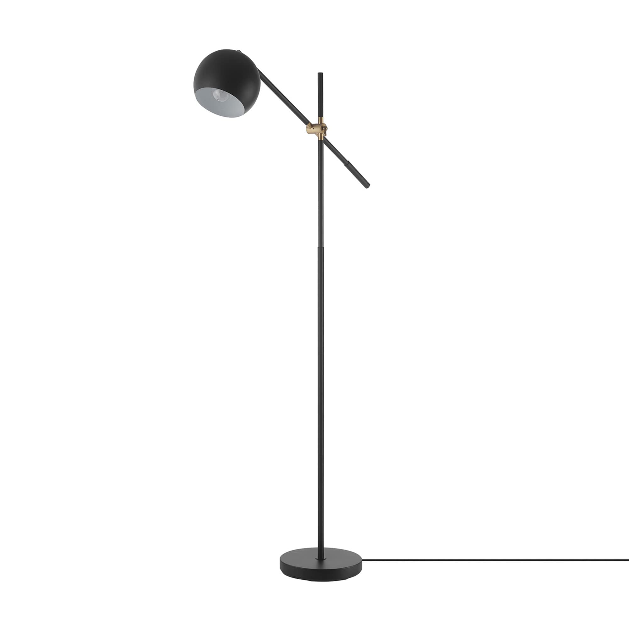 Globe Electric 65911 60'' Floor Lamp, Matte Black, Brass Pivot, Matte Black Shade, In-Line On/Off Foot Switch