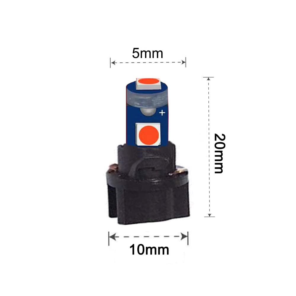 BlyilyB 10-Pack Red T5 PC74 LED Bulbs - Wedge Replacement for Dashboard Lights & Instrument Panel Cluster